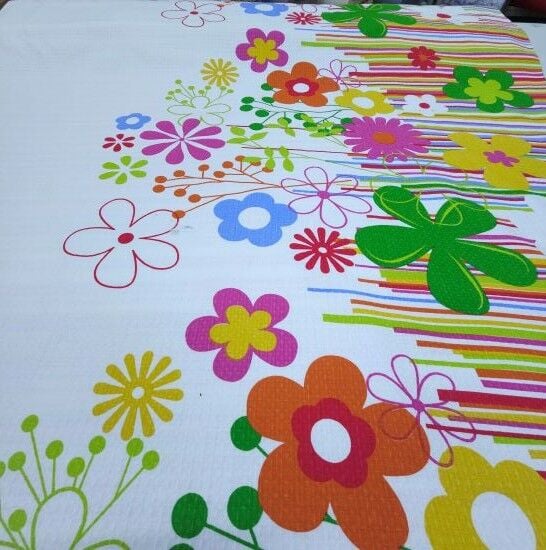 Sulu Çiçek ve Çizgiler Pike Kumaş