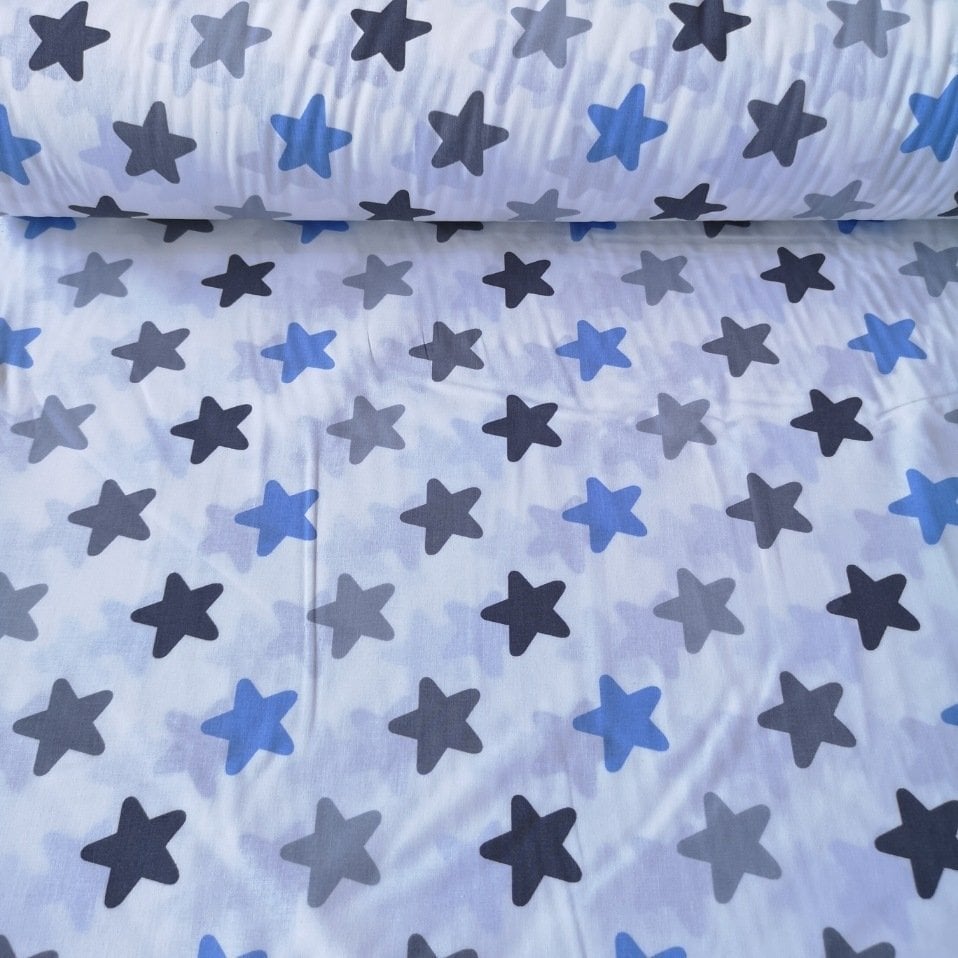 Büyük Yıldızlı Poplin kumaş mavi