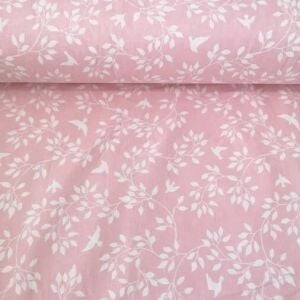 Kuşlar Pembe Poplin Kumaş