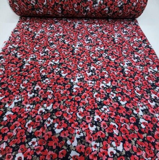 Sezon Çiçekler Viskon Kumaş Kırmızı