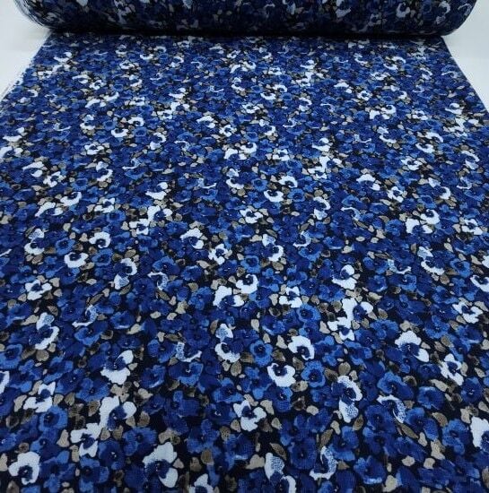 Sezon Çiçekler Viskon Kumaş Mavi