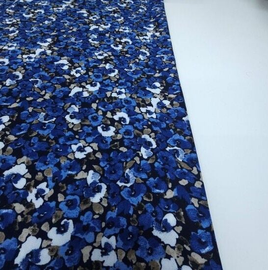 Sezon Çiçekler Viskon Kumaş Mavi