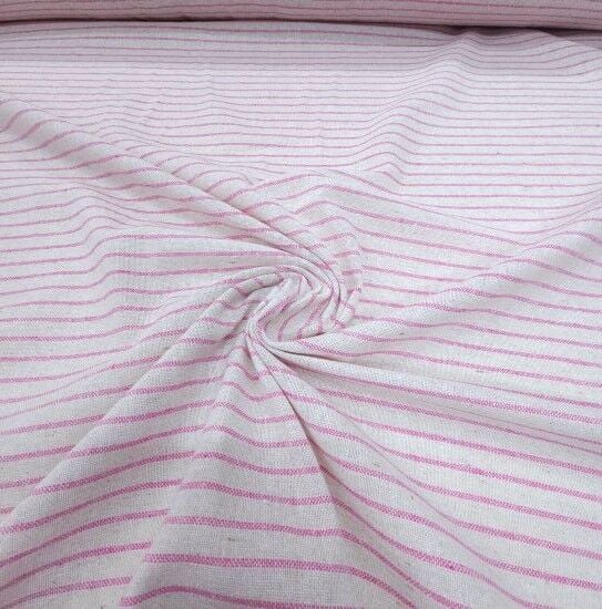 Çizgili Keten Kumaş Pembe