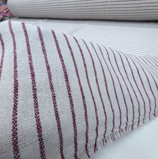 Çizgili Keten Kumaş Bordo