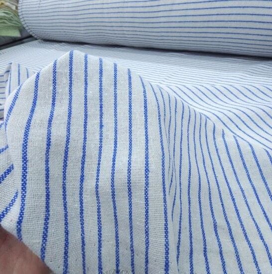 Çizgili Keten Kumaş Mavi