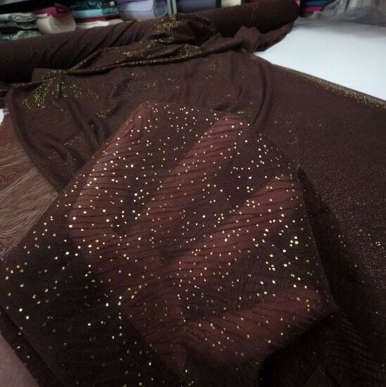 Işıltı Simli Kumaş Kahverengi