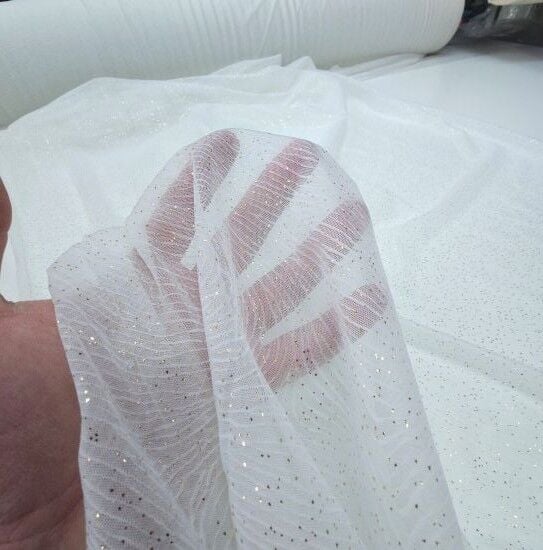 Işıltı Simli Kumaş Krem