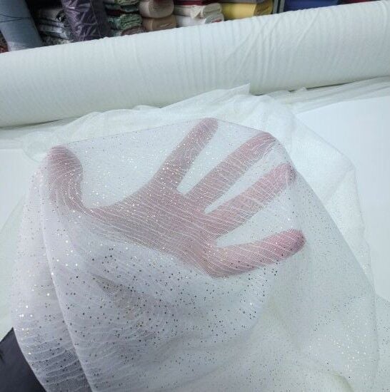 Işıltı Simli Kumaş Krem