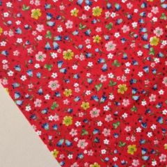 Minik Çiçekler poplin kumaş kırmızı