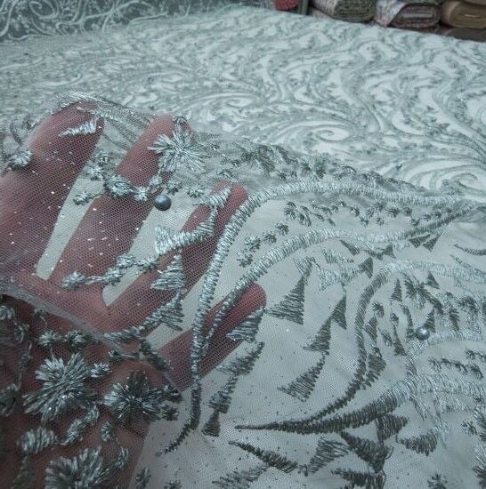 Boncuklu Sarmaşık Güpür Kumaş Küf Yeşili