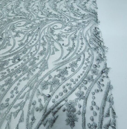 Boncuklu Sarmaşık Güpür Kumaş Küf Yeşili