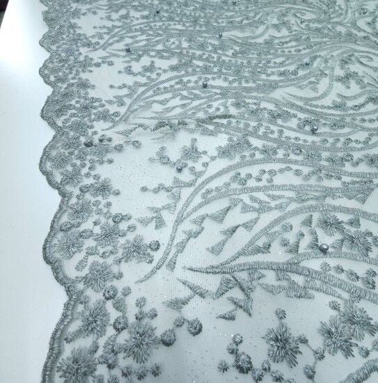 Boncuklu Sarmaşık Güpür Kumaş Küf Yeşili