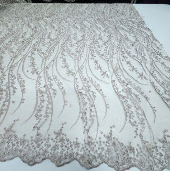 Boncuklu Sarmaşık Güpür Kumaş bej