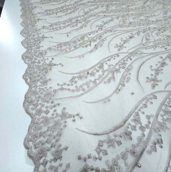 Boncuklu Sarmaşık Güpür Kumaş bej