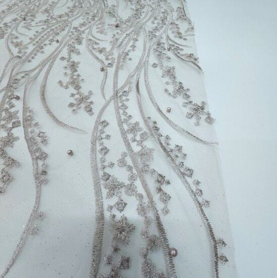 Boncuklu Sarmaşık Güpür Kumaş bej