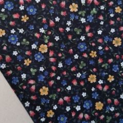 Minik Çiçekler poplin kumaş siyah
