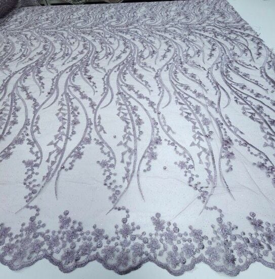 Boncuklu Sarmaşık Güpür Kumaş Menekşe