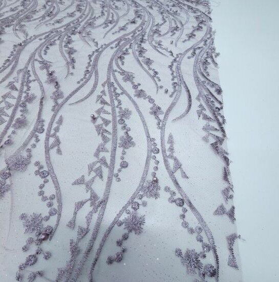 Boncuklu Sarmaşık Güpür Kumaş Menekşe