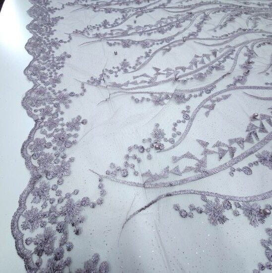 Boncuklu Sarmaşık Güpür Kumaş Menekşe