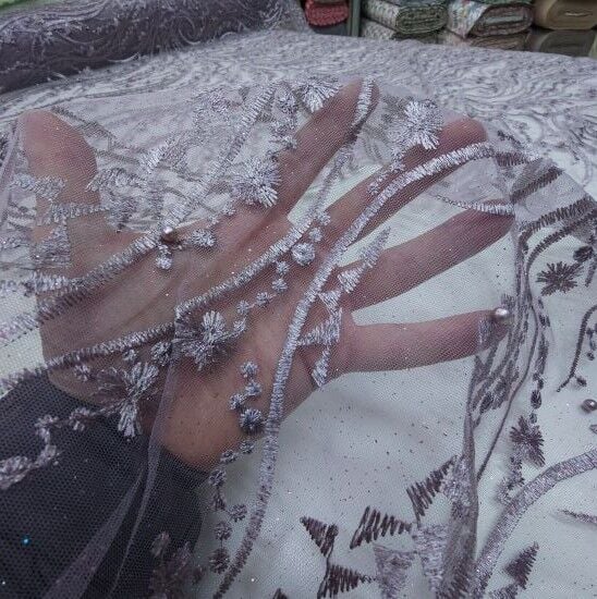 Boncuklu Sarmaşık Güpür Kumaş Menekşe