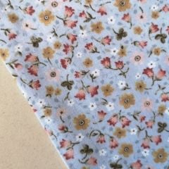 Minik Çiçekler poplin kumaş su yeşili