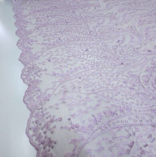 Boncuklu Sarmaşık Güpür Kumaş Pembe