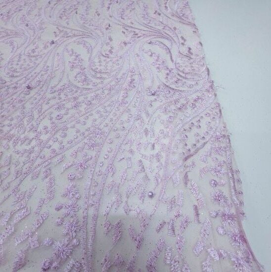 Boncuklu Sarmaşık Güpür Kumaş Pembe