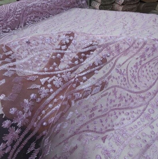 Boncuklu Sarmaşık Güpür Kumaş Pembe