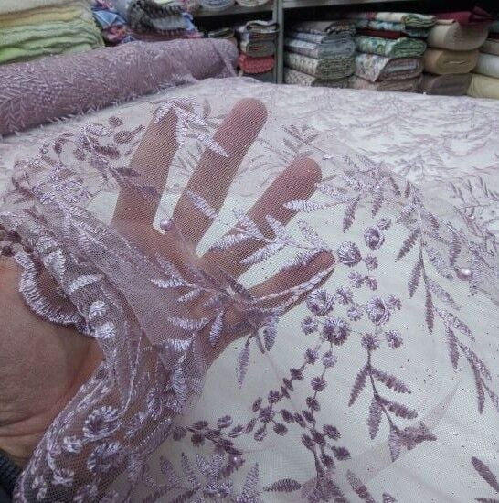 Boncuklu Çiçekler Güpür Kumaş Rose