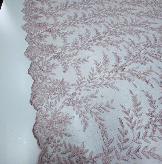 Boncuklu Çiçekler Güpür Kumaş Pudra