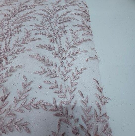 Boncuklu Çiçekler Güpür Kumaş Pudra