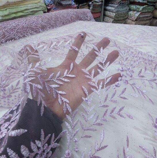 Boncuklu Çiçekler Güpür Kumaş Pembe