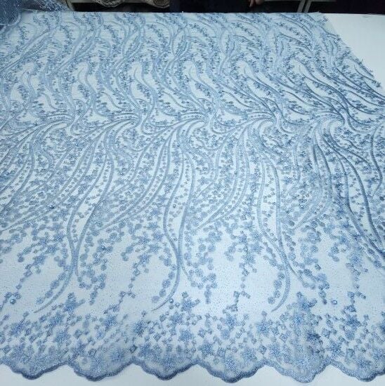 Boncuklu Sarmaşık Güpür Kumaş Buz Mavisi