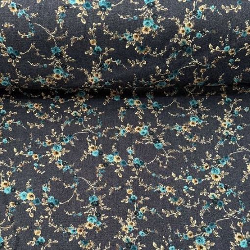 Çıtır Çiçekler Yün Angor Kumaş mavi