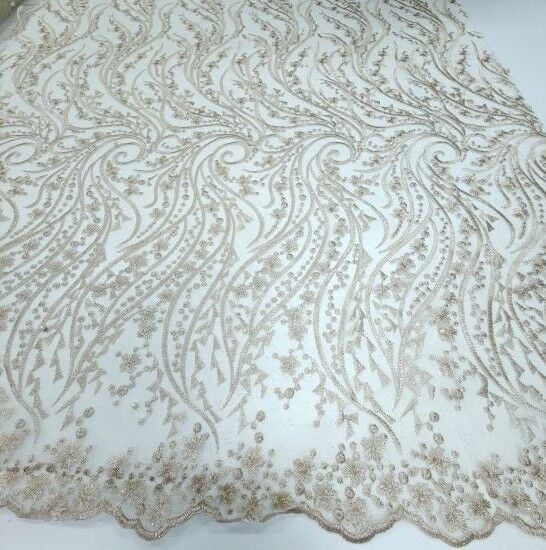 Boncuklu Sarmaşık Güpür Kumaş Sütlü Kahve