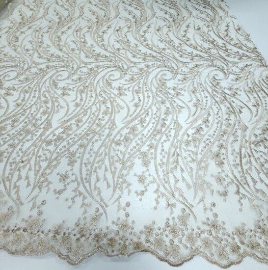 Boncuklu Sarmaşık Güpür Kumaş Sütlü Kahve