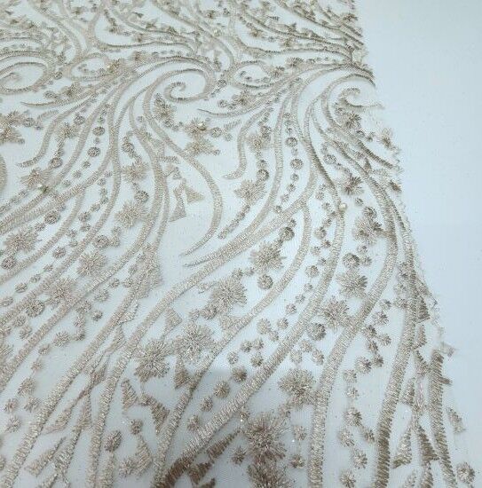 Boncuklu Sarmaşık Güpür Kumaş Sütlü Kahve