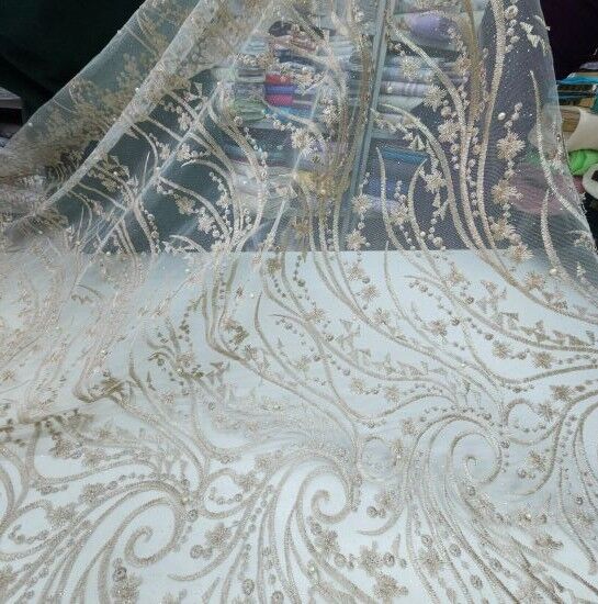 Boncuklu Sarmaşık Güpür Kumaş Sütlü Kahve