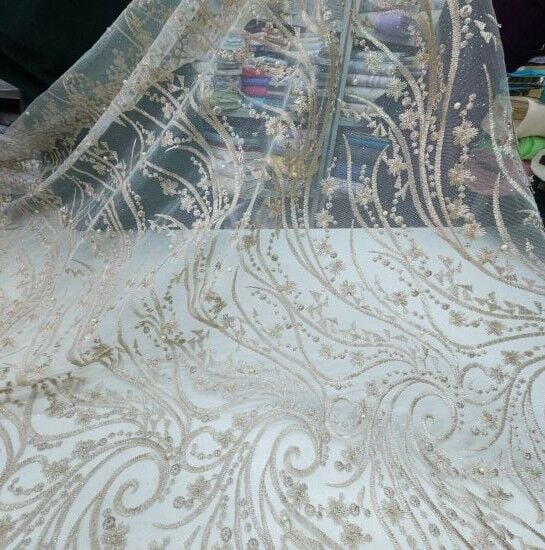 Boncuklu Sarmaşık Güpür Kumaş Sütlü Kahve