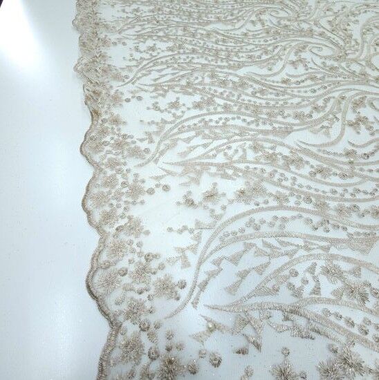 Boncuklu Sarmaşık Güpür Kumaş Sütlü Kahve