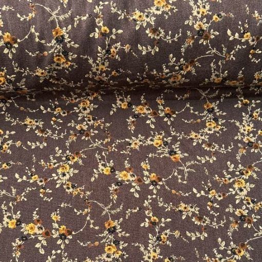 Çıtır Çiçekler Yün Angor Kumaş kahverengi