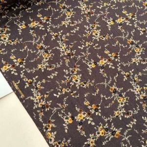 Çıtır Çiçekler Yün Angor Kumaş kahverengi