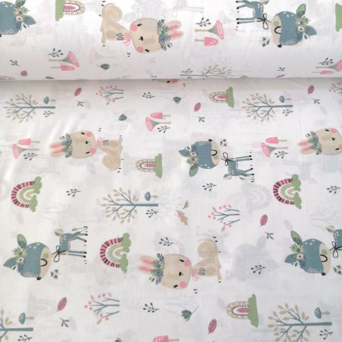 Sevimli Karacalar Poplin Kumaş Mint