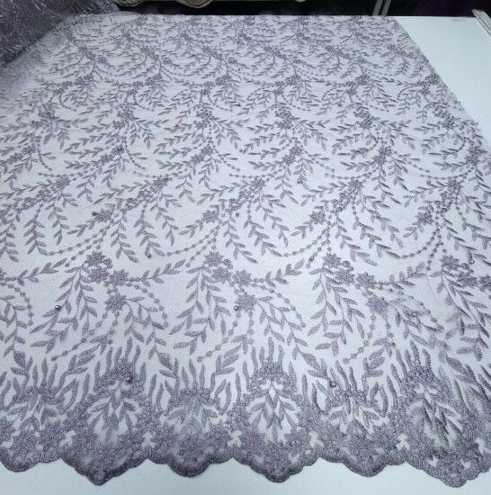 Boncuklu Çiçekler Güpür Kumaş Menekşe