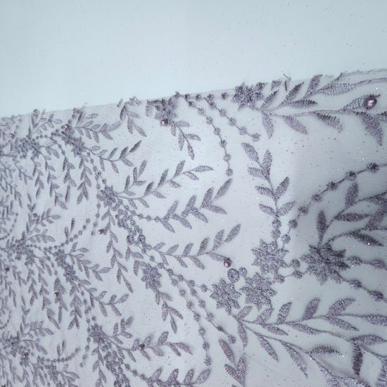 Boncuklu Çiçekler Güpür Kumaş Menekşe