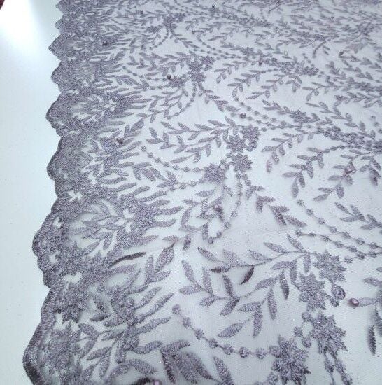 Boncuklu Çiçekler Güpür Kumaş Menekşe