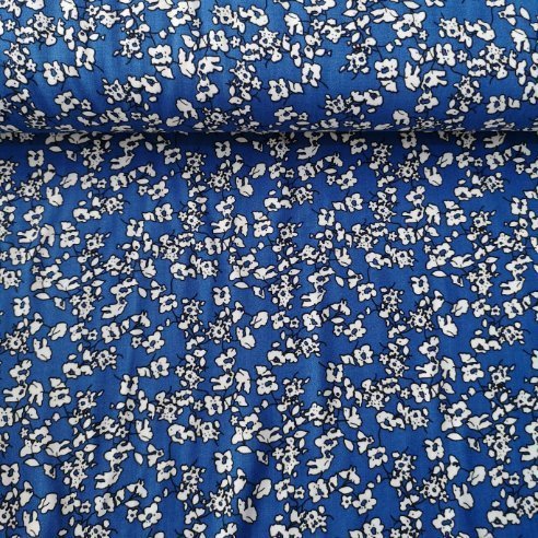 Beyaz Çiçekler Viskon Kumaş Mavi