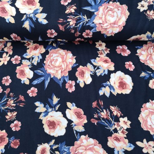 Büyük Güllü Viskon Kumaş Lacivert