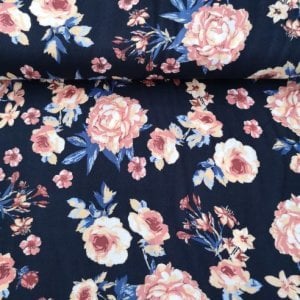 Büyük Güllü Viskon Kumaş Lacivert