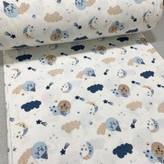 Uyuyan bulut ve aylar pazen kumaş mavi